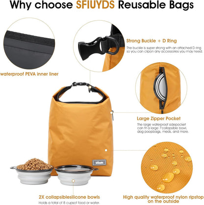 Travel Dog Food Container Pet Food Storage Bag Containers 2PCS Collapsible Travel Dog Bowls Waterproof Camping Storage Essentials Kibble Carrier 20L Easy to Clean (Black, Large)