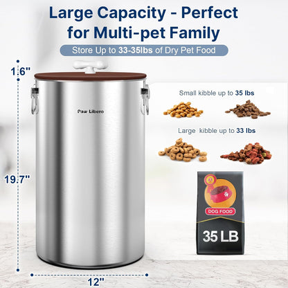 Paw Libero 25 Lbs Stainless Steel Dog Food Storage Container with Airtight Lid & Ceramic Bone Handle, Large Metal Dog Food Bin for Dogs & Cats, Keep Fresh, Easy to Clean
