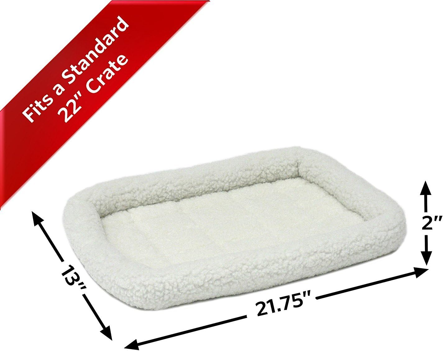 MidWest Homes for Pets QuietTime Dog Bed - White Fleece Bolster, Ultra-Soft and Machine Washable, Fits 24-Inch Crates and Carriers, for Small Breed Dogs