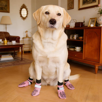 HeavenEye Anti Slip Dog Socks, Dog Paw Protectors Maximum Grip Prevent Licking Paws Slipping, Paw Protector for Hot & Cold Pavement Shoes Boots for Small Medium Large Senior Dogs(White Bone,L)