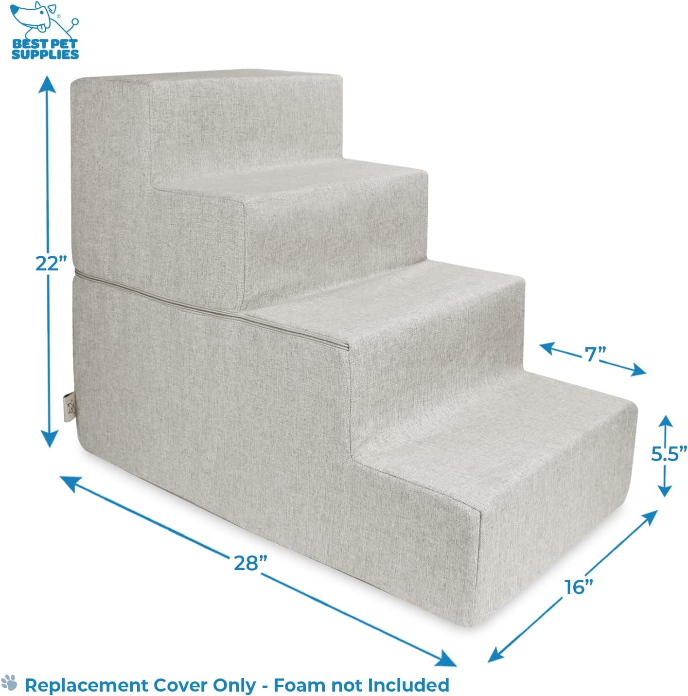 Best Pet Supplies Dog Stairs & Steps - Foam Steps for Small Dogs & Cats, Non-Slip Indoor Balanced Pet Step Support, Dog Ramp, No Assembly, Ash Gray Linen, 2-Step (12-inch Height)