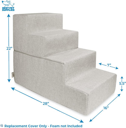 Best Pet Supplies Non-Slip Foam Dog Stair & Pet Ramp, Balanced Indoor Step Support - Foldable Stair, Ash Gray Linen,3-Step