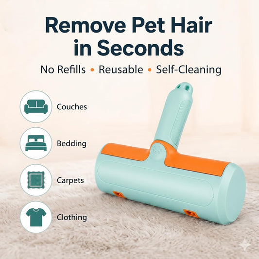 Pet Hair Remover for Couch & Furniture, Reusable Lint Roller for Dog & Cat Hair, Self Cleaning Fur Remover, Carpet & Car Hair Remover Tool