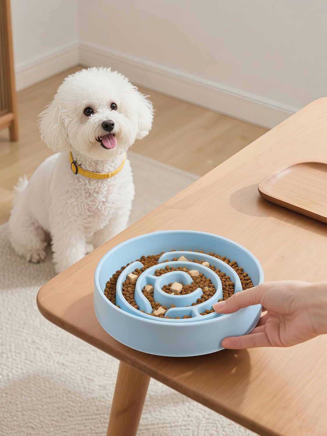 Ceramic Slow Feeder Dog Bowls with Anti-Slip, Slow Feeder & Non-Slip Design, Boredom and Anxiety Reducer, Suitable for All Breed Dogs and Cat (Ceramic-White)