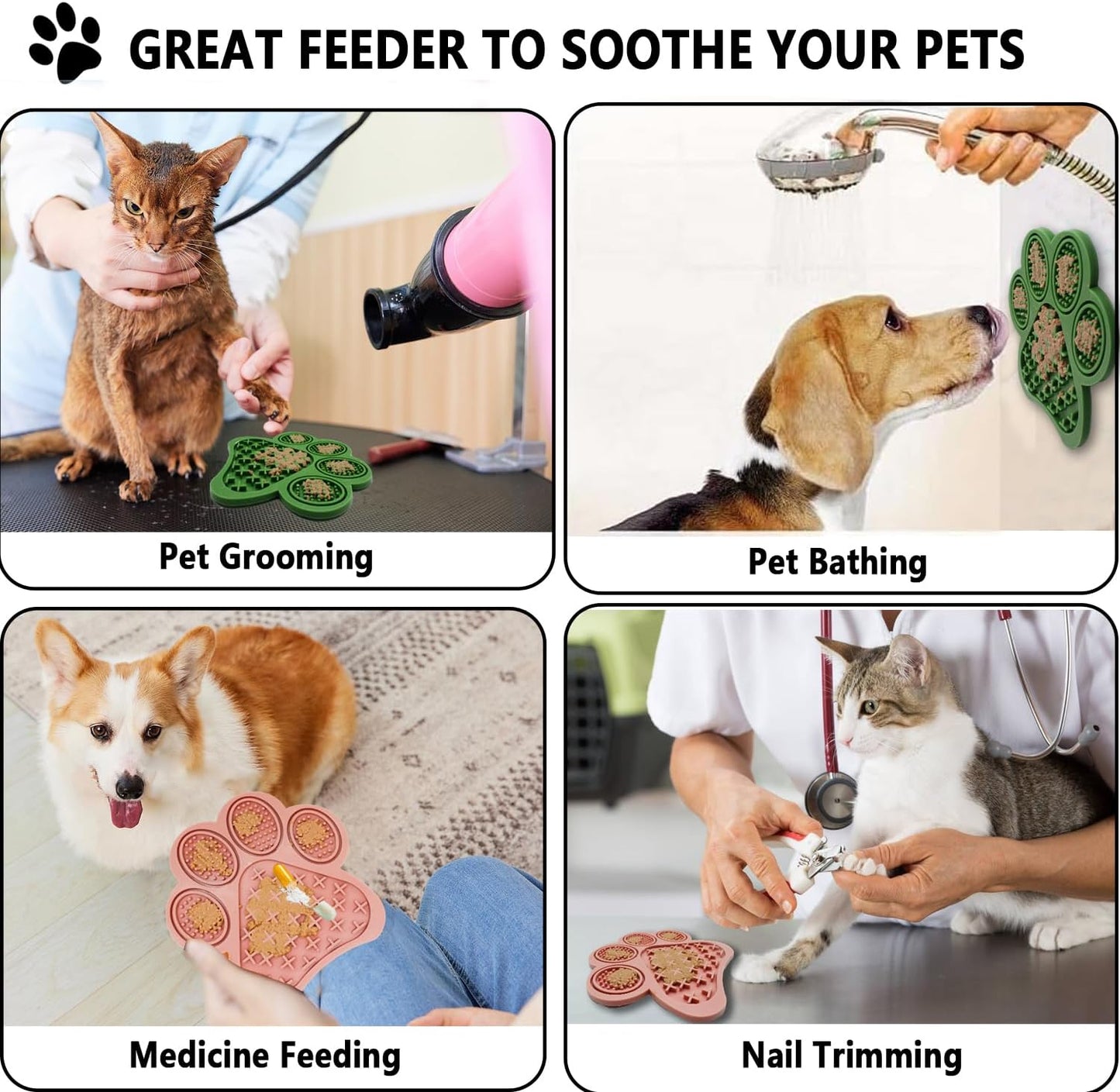 Lick Mat for Dogs and Cats, Premium Lick Pad with Suction Cups,Dog Slow Feeder Dowl Mat for Bathing Grooming Nailing Trimming, Food-Grade, Non-Toxic (Pink)