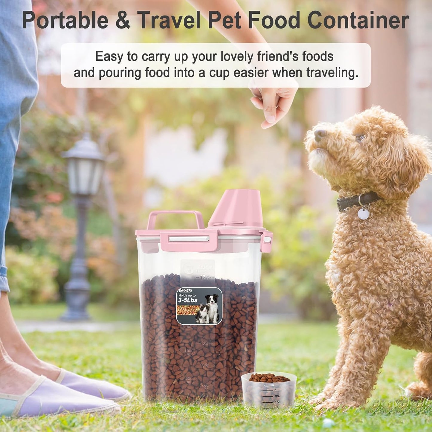 Dog Cat Food Storage Container, Pet Food Container Airtight with Large Spout & Cup, BPA-Free Plastic Food Dispenser for Pet Food, Bird Seed, Rice, Flour - Pink 2.5-5lb (1 pack)