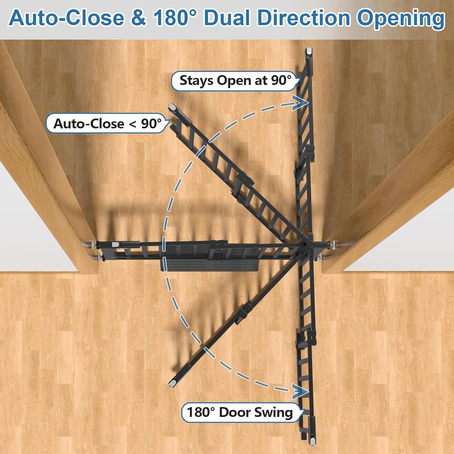 Malier Large Walk-Thru Door Baby Gate, 29-40" No Drill Pressure Mounted Dog Gate with Auto Close, Safety Gate Pet Gate for Stairs, Doorways, Child and Dogs Indoor (Black, 29''- 40''W × 30''H)