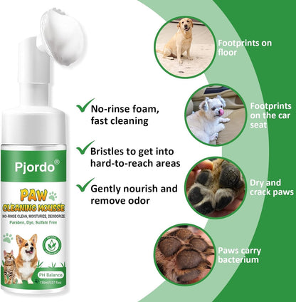 Pjordo Dog Paw Cleaner - No-Rinse Pet Paw Cleanser for Dogs, Repairs Dry Cracked Paws, Protector Kit for Pet Foot Care