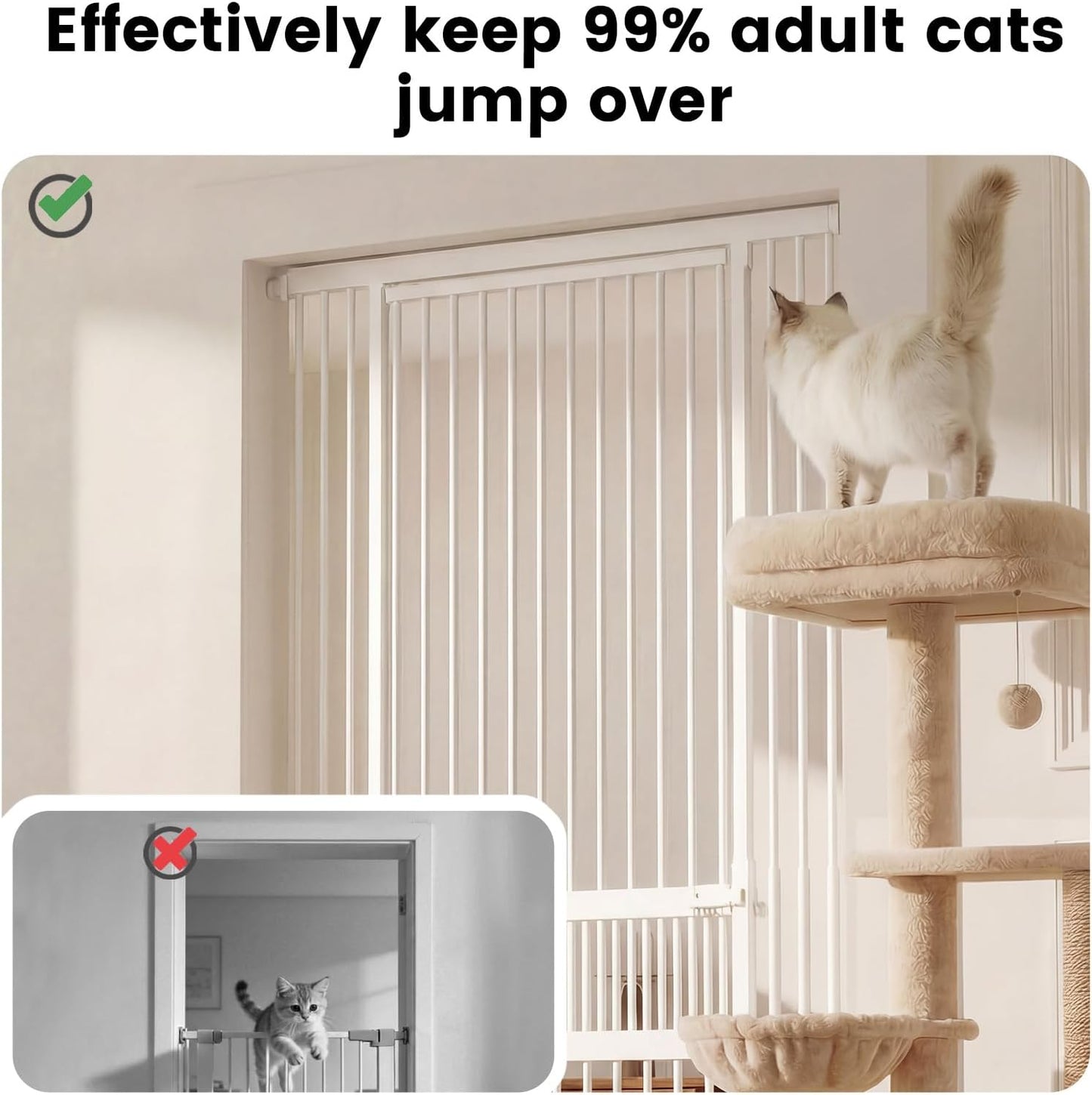 Gardner Pet Extra Tall Cat Gate 49"-86" Adjustable Height, Tall Pet Gate for Doorways/Hallways with 27.5"-37" Adjustable Width Baby Gate with 4 Extensions Kits, No Drilling Pressured Mounted (Black)