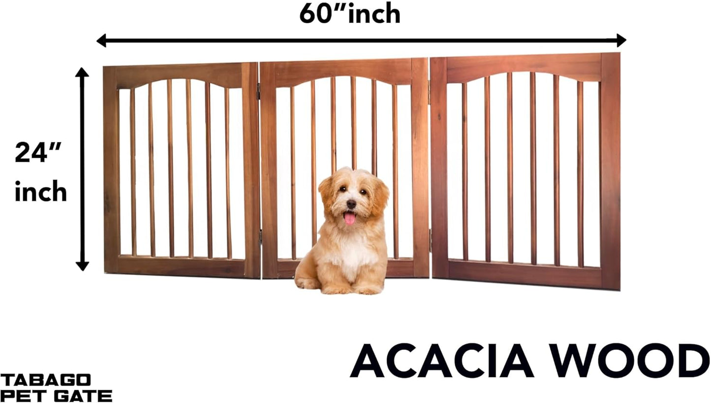 Tabago 4-Panel Foldable Freestanding Wooden Pet Gate 24"x20" – Expands up to 80", White & Natural Dog Gate for Small Pets, Stylish Indoor Barrier for Doorways & Hallways (Brown, 24" H x 80" W)
