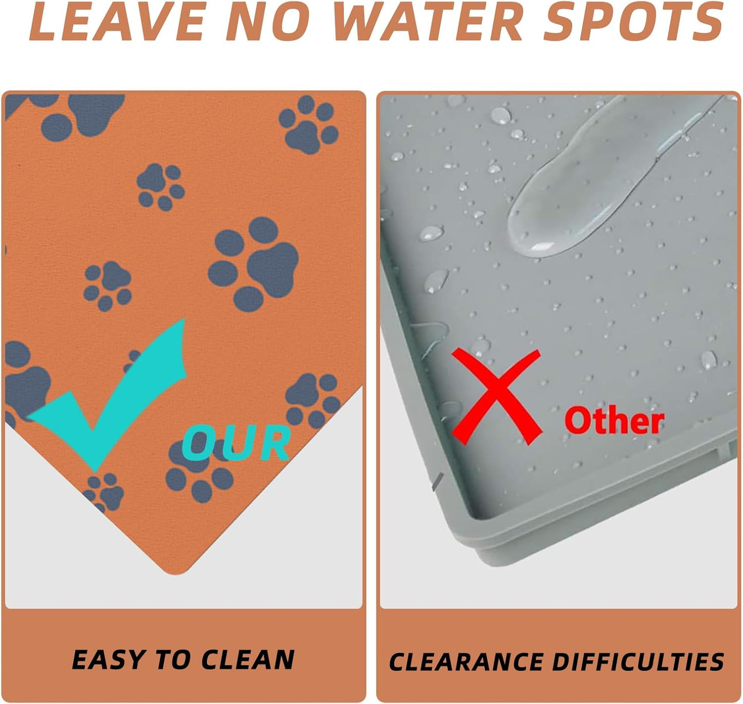 18"×30" Dog Food Mat-Absorbent Dog Mat for Food and Water, No Stains Quick Dry Cat Food Bowl Mat with Footprints for Messy Drinkers,Dark Grey