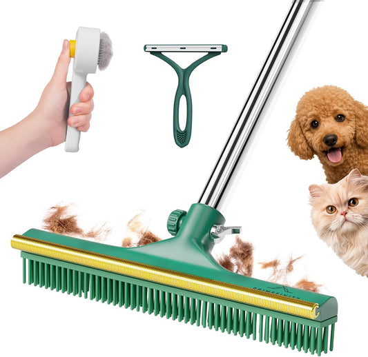 Carpet Rake for Pet Hair Removal, 60” Long Handle – Heavy-Duty Pet Hair Remover for Carpets, Rugs & Mats Cat Dog Fur Rakes Scraper Carpet Broom for Carpets with Copper Teeths