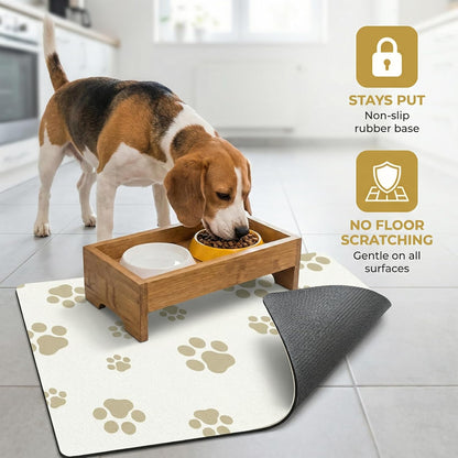 18"×30" Dog Food Mat-Absorbent Dog Mat for Food and Water, No Stains Quick Dry Cat Food Bowl Mat with Footprints for Messy Drinkers,Dark Grey