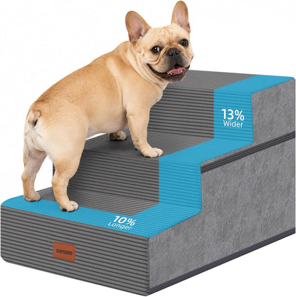 Dog Stairs for Small Dogs, 13.5" H, 3-Step Pet Steps for Couch Sofa and Chair, Non-Slip Balanced Pet Ramp for Medium Cats,Indoor Dog Ladder, Grey