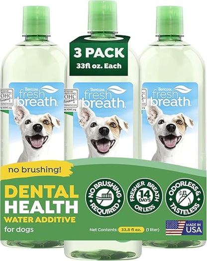 TropiClean Fresh Breath Water Additive for Dogs, Dog Breath Freshener and Teeth Cleaning Solution, No Toothpaste or Toothbrush Required, 16oz.