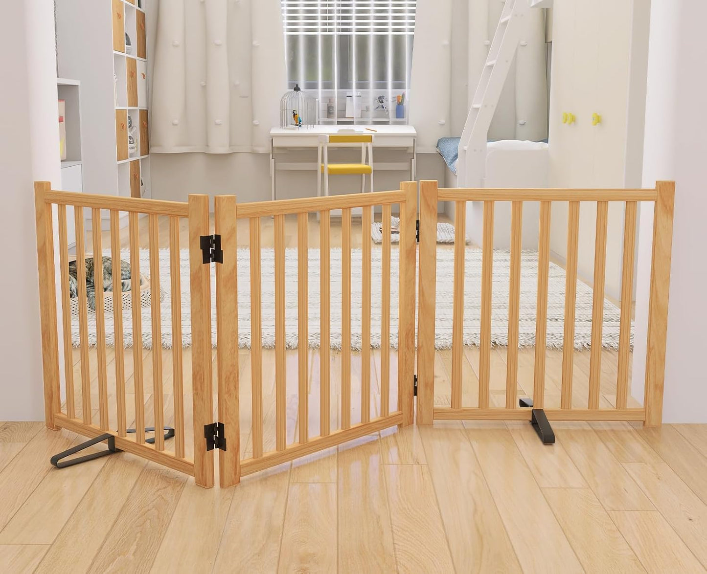 YOCAN Non-Painted Wood FreeStanding Pet Gate for Dogs,Wooden Dog Gates for Doorways, Stairs,The House, Dog Fences Indoor Puppy Gate-2 Panel H:23”