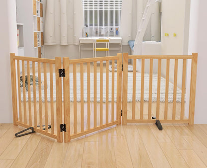 YOCAN Non-Painted Wood FreeStanding Pet Gate for Dogs,Wooden Dog Gates for Doorways, Stairs,The House, Dog Fences Indoor Puppy Gate-2 Panel H:23”