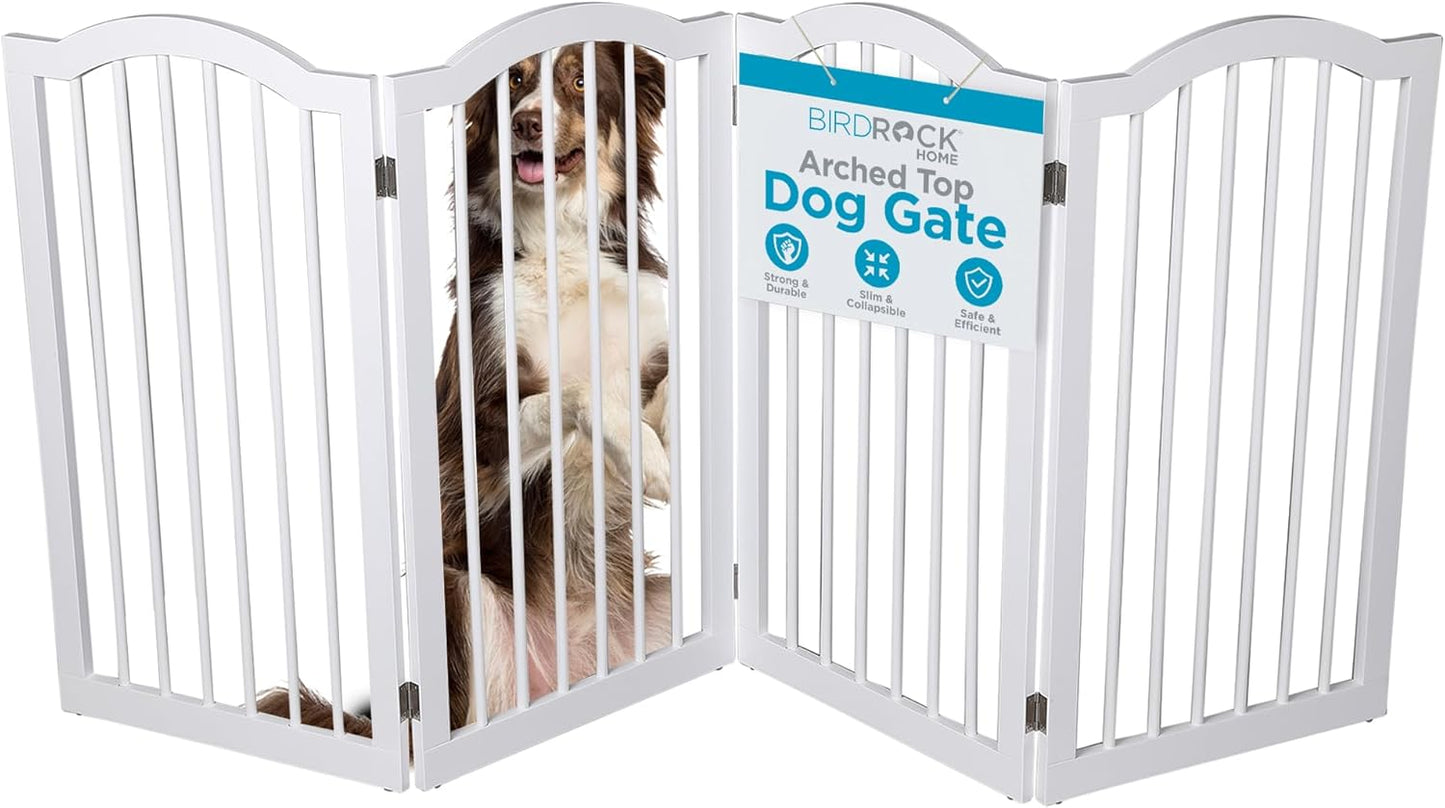 INTERNET'S BEST Arched Top Dog Gate | 4 Panel, 24" H Wooden Pet Barrier for Dogs or Cats | Freestanding Folding Room Divider for Doorways, Hallways, Stairs, and Porch | Portable, Extra Wide | Espresso