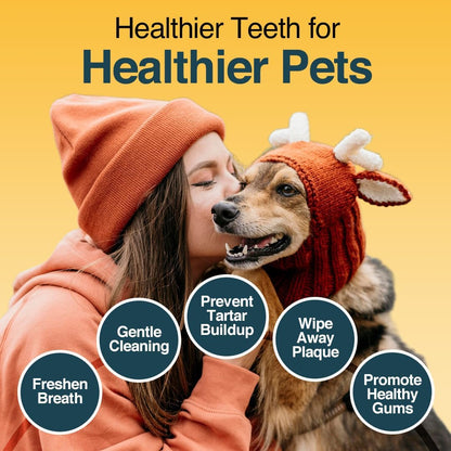 Pack of 90 Dog Teeth Cleaning Wipes - No-Rinse Dog Toothbrush & Effective Dog Dental Wipes (1.5 x 3.15 in)