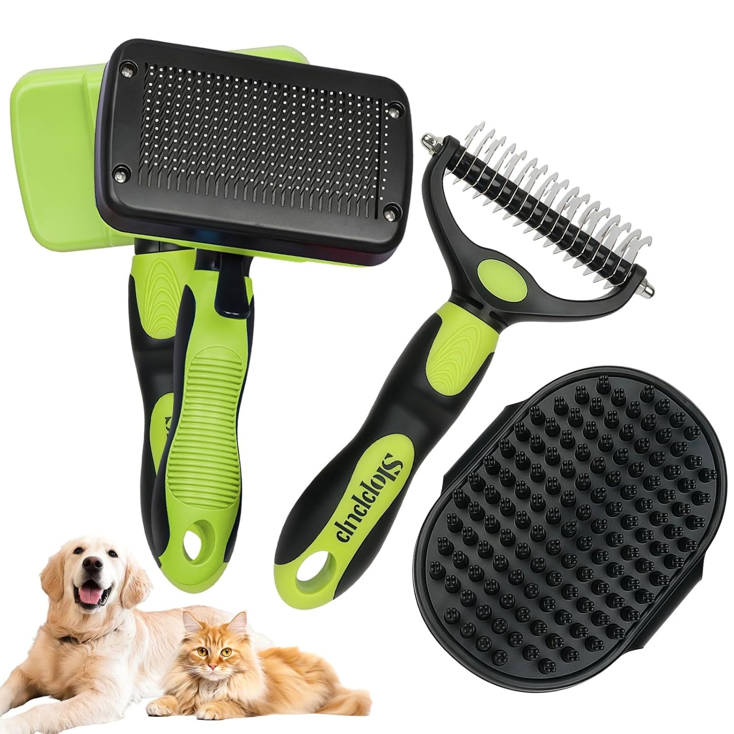Blue Pet Grooming Kit 3Pcs Self-Cleaning Slicker Brush for Dogs&Cats Double-Sided Dematting&Deshedding Comb Dog Bath Massage Brush Professional Grooming Tools for Short&Long Hair Pets