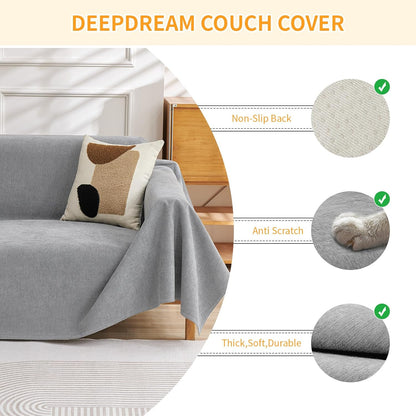 Deep Dream Cat-Scratch Resistant Couch Cover, Waterproof Sofa Cover for 3 Cushion Couch Washable, Pet Friendly Couch Protectors Anti Slip Thickened Love Seat Slipcovers for Pets, 71" x 118", Dark Grey