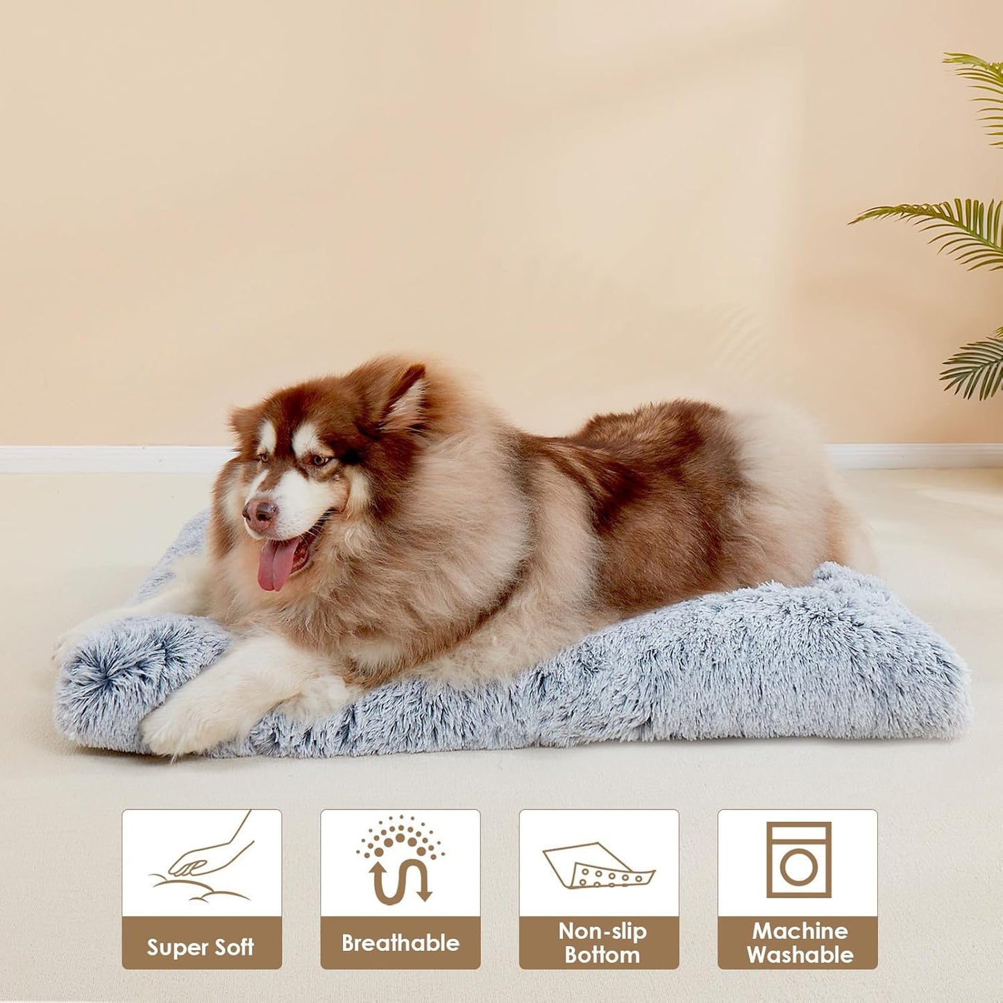 EHEYCIGA Fluffy Dog Crate Bed for Medium Dogs, Plush Faux Fur Crate Pad, Calming Anti Anxiety Medium Dog Bed, Washable Soft Warm Crate Mat with Non-Slip Bottom