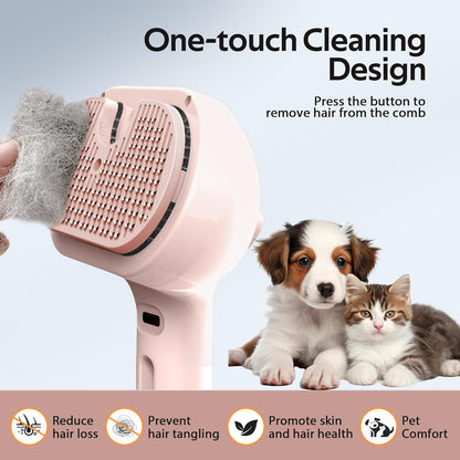 Pet Grooming Brush with Electronic Mist Spray - Gentle Deshedding Tool for Cats & Dogs, Pet Steam Brush，Reduces Shedding, Soft Bristles, Promotes Healthy Coat-Comes with a hair smoothing comb-White