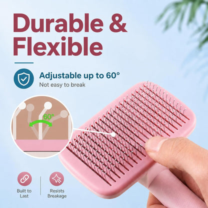 Self-Cleaning Cat Shedding Grooming Brush for Small Dog Pet Short Hair Remover Set Reusable Lint Removal Tool Carpet Scraper for Clothes Couch Bedding Furniture Car Pink