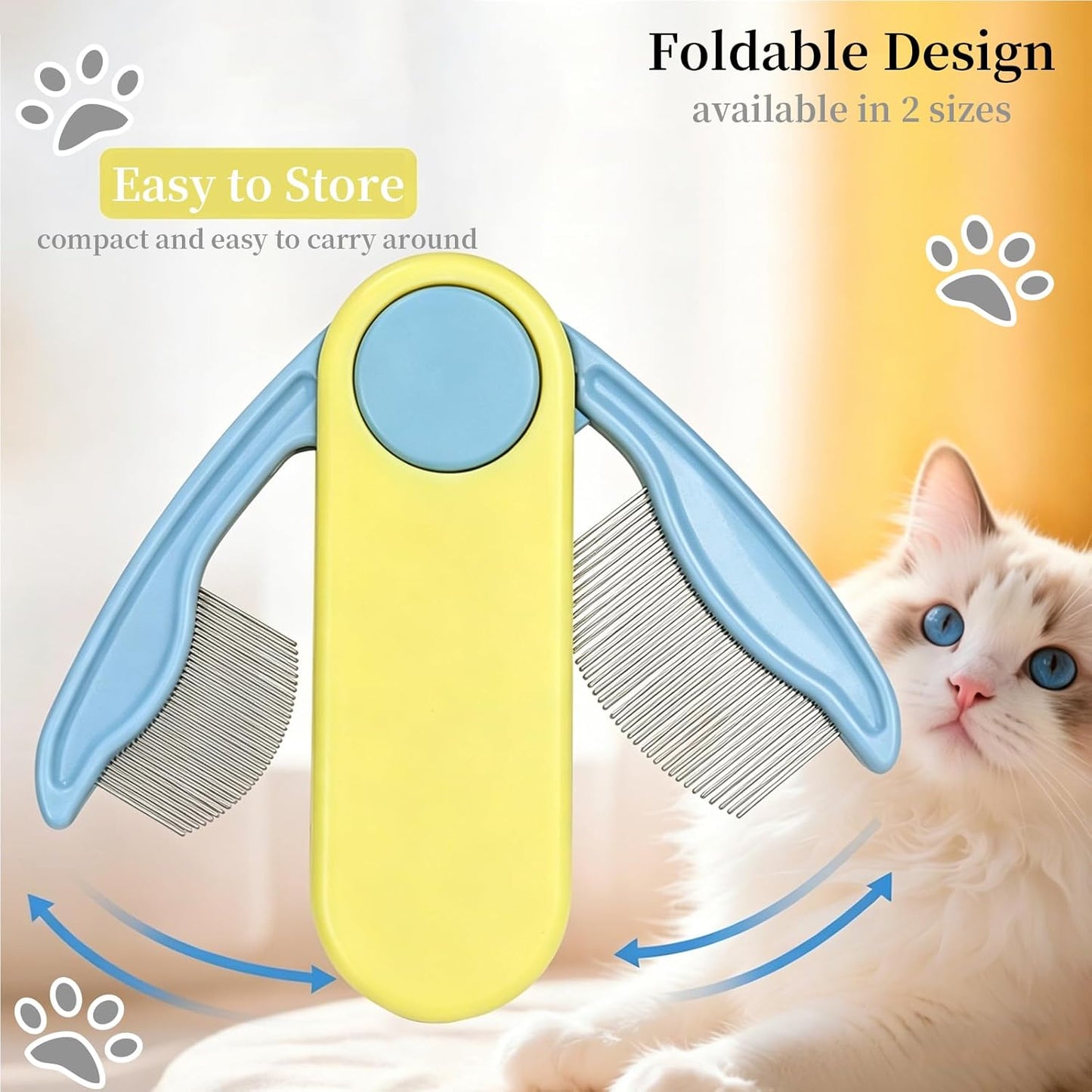 Foldable Dual-Head Tear Stain Remover Eye Comb for Small Dogs Cats Hamsters Grooming Tool, Fit Yorkie, Shih Tzu, Maltese, Poodle, Cockapoo ， Puppy Essentials, Flea Brush (Yellow)