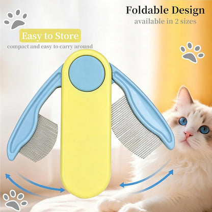 Foldable Dual-Head Tear Stain Remover Eye Comb for Small Dogs Cats Hamsters Grooming Tool, Fit Yorkie, Shih Tzu, Maltese, Poodle, Cockapoo ， Puppy Essentials, Flea Brush (Yellow)