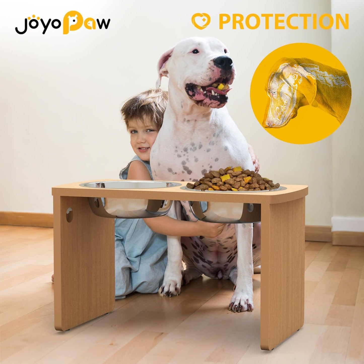 Elevated Dog Bowls, Bamboo Raised Dog Bowl for Medium Dogs, with 2 Stainless Steel Bowls (7'' Tall-40 oz Bowl)