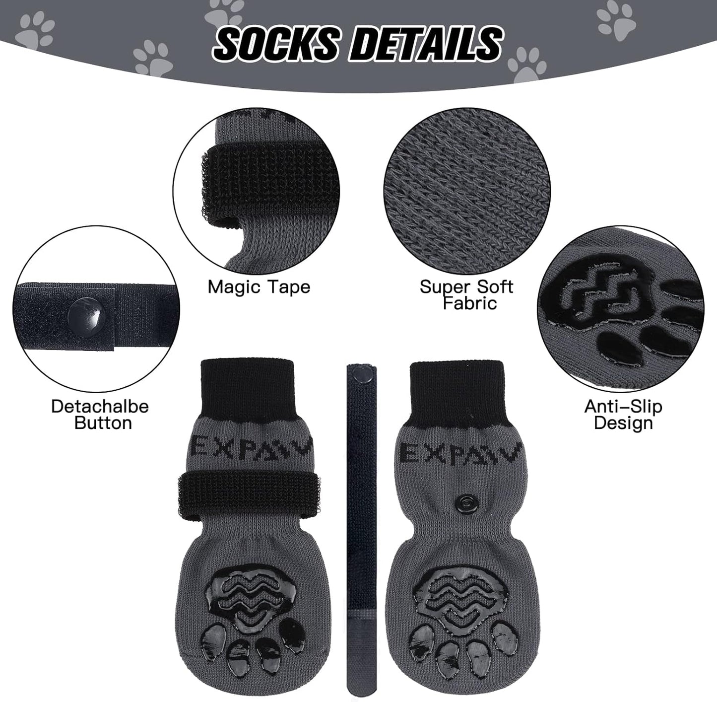 EXPAWLORER 6Pcs Anti-Slip Dog Socks to Prevent Licking Paws,Dog Shoes for Hot Pavement,Dog Booties Traction Control on Hardwood Floor,Boots & Paw Protectors, for Puppy Small Medium Large Senior Dogs