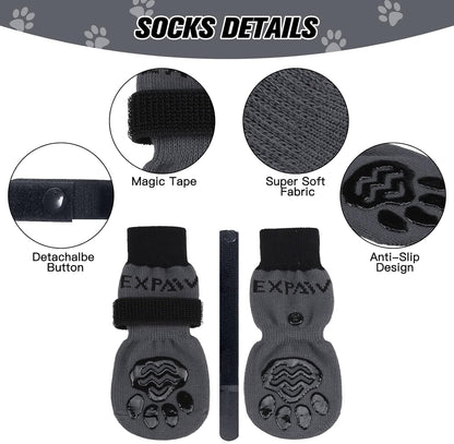 EXPAWLORER 6Pcs Anti-Slip Dog Socks to Prevent Licking Paws,Dog Shoes for Hot Pavement,Dog Booties Traction Control on Hardwood Floor,Boots & Paw Protectors, for Puppy Small Medium Large Senior Dogs