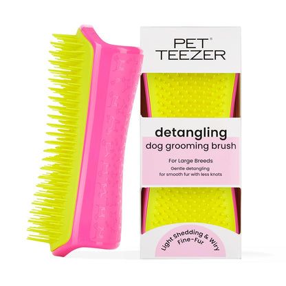 Pet Teezer Detangling Dog Grooming Brush, Dog Bath Brush for Long Haired Breeds and Wet or Dry Fur, Large, Navy & Orange