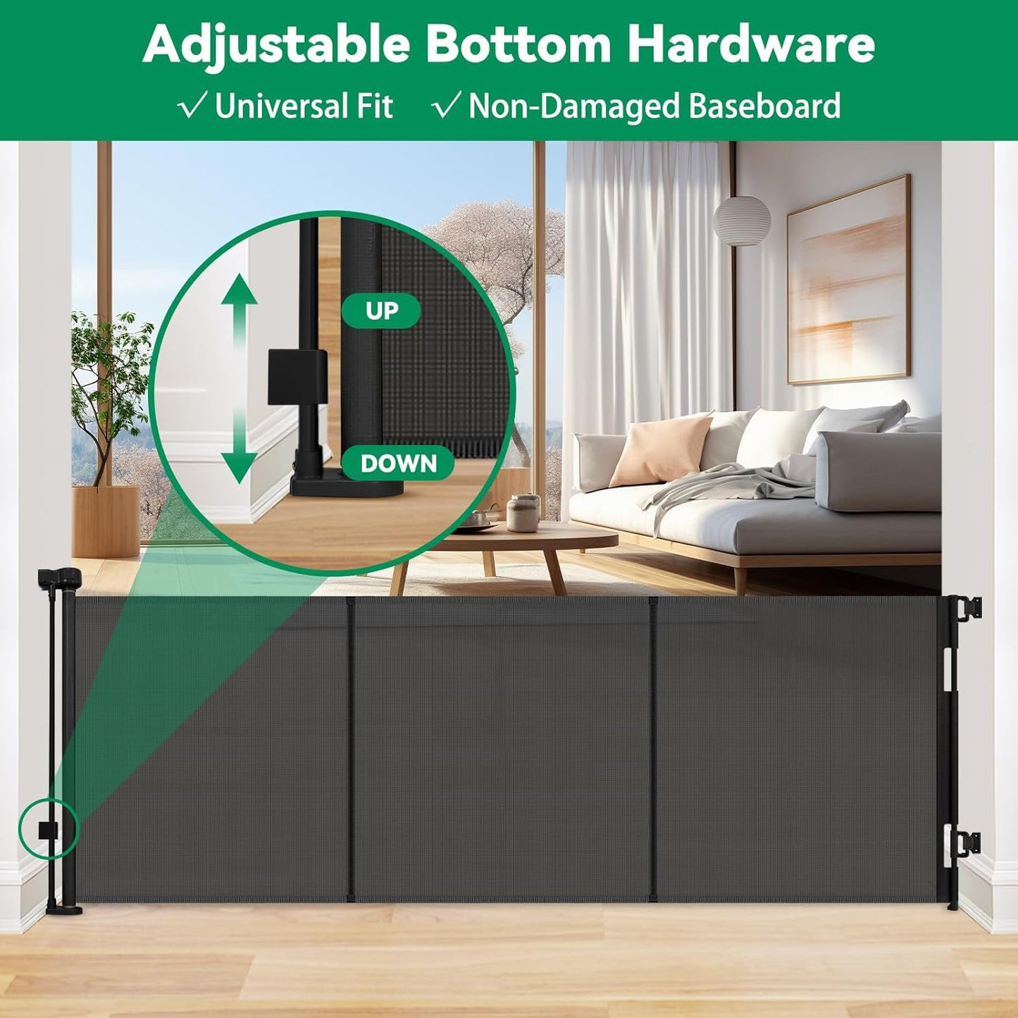 Reinforced 85 Inch Wide Retractable Dog Gate Extra Long Baby Gate with Support Rods – Prevent Crawling Under, Indoor Extra Wide Retractable Baby Gate Retractable Gate Outdoor Gates for Decks, White