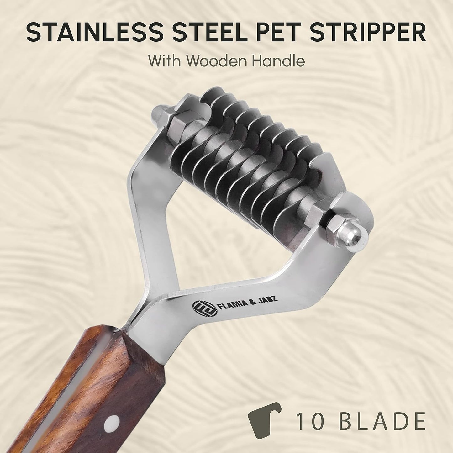 Flamia & Jabz Undercoat Rake for Dogs & Cats, Dematting Grooming Stripper Tool (14 Blades)