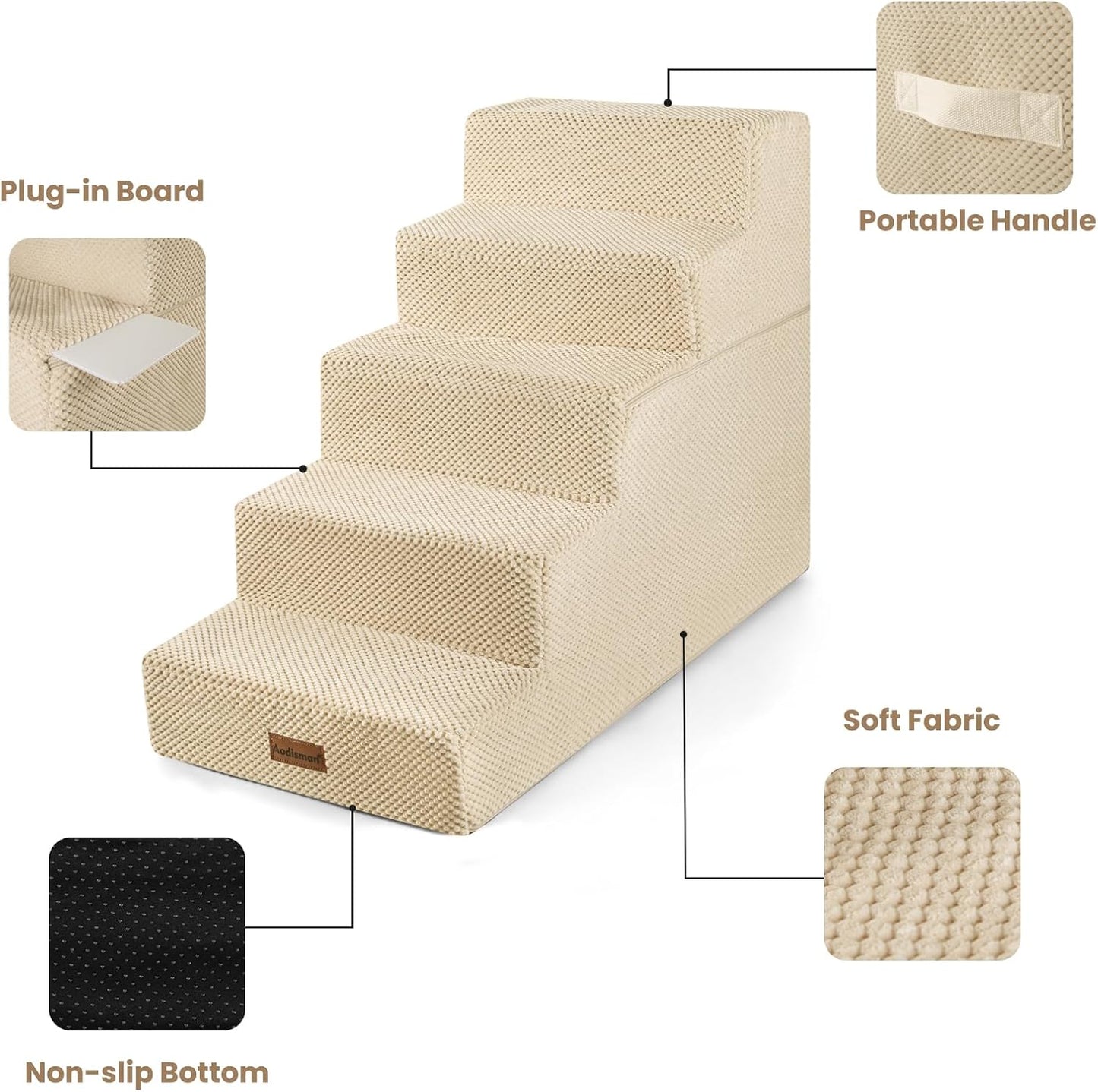 Aodisman Dog Stairs for Small Dogs, 3-Step Non-Slip Pet Stairs for Couch Sofa and Chair, Dog Bed Stairs for Puppy, Older Cat,Grey,13.6" H