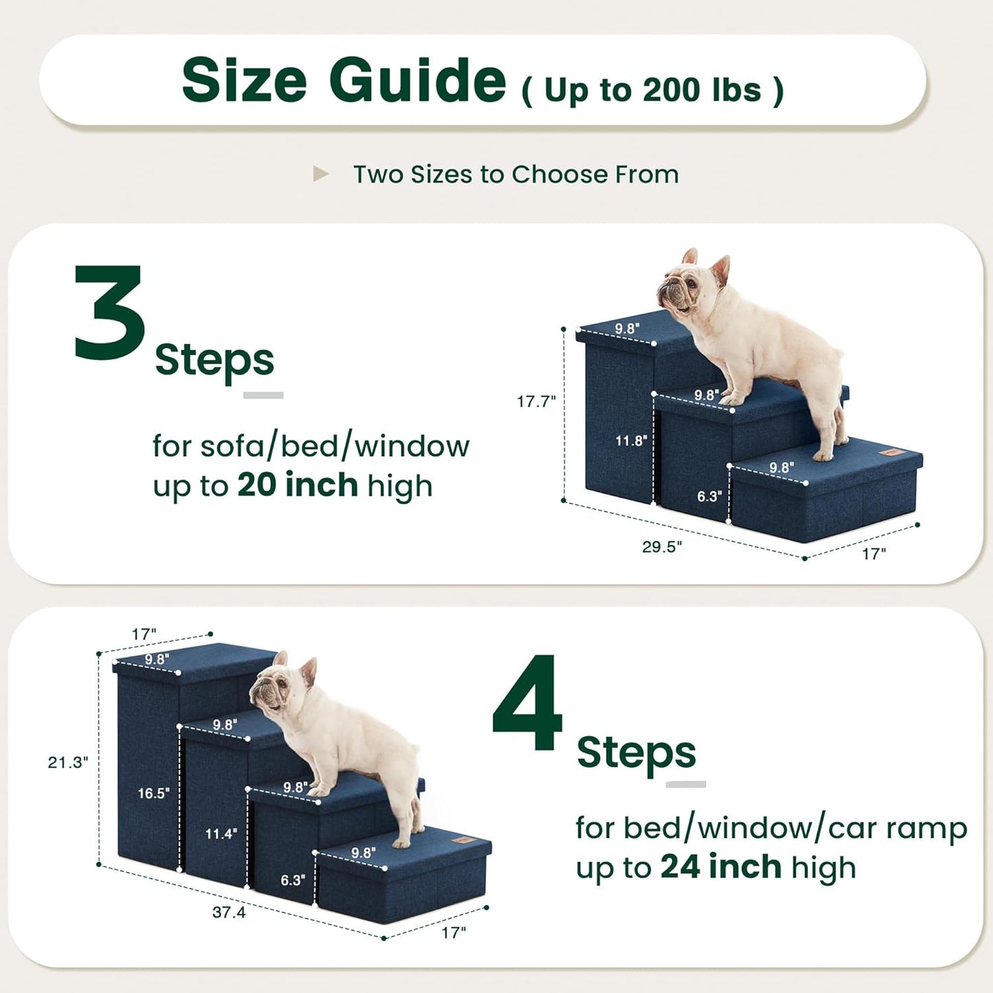 Love's cabin Dog Stairs with Storage 13" H, Foldable Pet Stairs for Small Medium or Large Dogs, Cat Puppy Steps Ramp with Zip up to 150 lbs, Solid Grey, 2 Steps