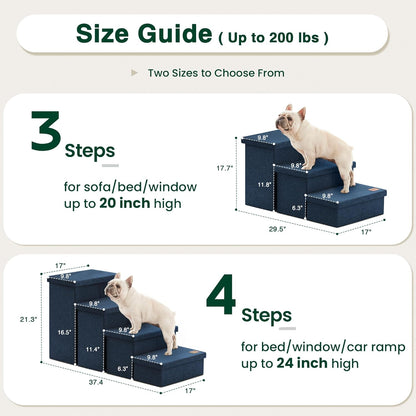 Love's cabin Dog Stairs with Storage 13" H, Foldable Pet Stairs for Small Medium or Large Dogs, Cat Puppy Steps Ramp with Zip up to 150 lbs, Solid Grey, 2 Steps