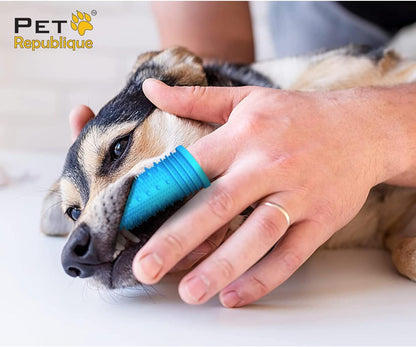 Pet Republique 360 Degree Finger Toothbrush for Dogs and Cats – Full Surround Silicone Bristles (3-Count & 1-Storage Case)