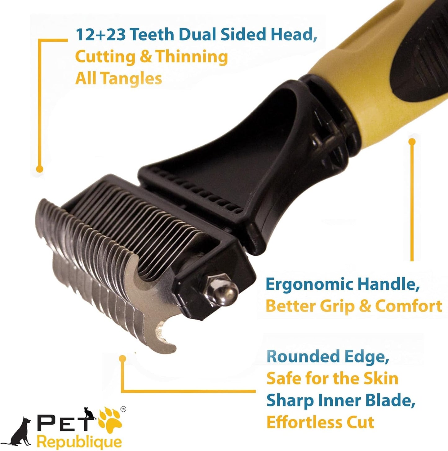 Pet Republique Dog Dematting Tool – Matt Splitters for Dogs, Cats, Rabbits, Long Haired Breed Pets – Effective Pet Dematting, Mat Remover, De-Matting Comb, or Dematter (6+11 Teeth)