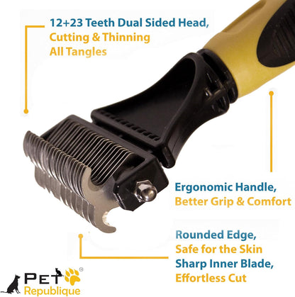 Pet Republique Dog Dematting Tool – Matt Splitters for Dogs, Cats, Rabbits, Long Haired Breed Pets – Effective Pet Dematting, Mat Remover, De-Matting Comb, or Dematter (6+11 Teeth)
