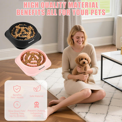 2 Pack Slow Feeder Dog Bowls for Healthy Eating, Non-Slip and Anti-Choking Design, Reduces Bloating & Overeating for Medium Dogs and Cats, Easy to Clean
