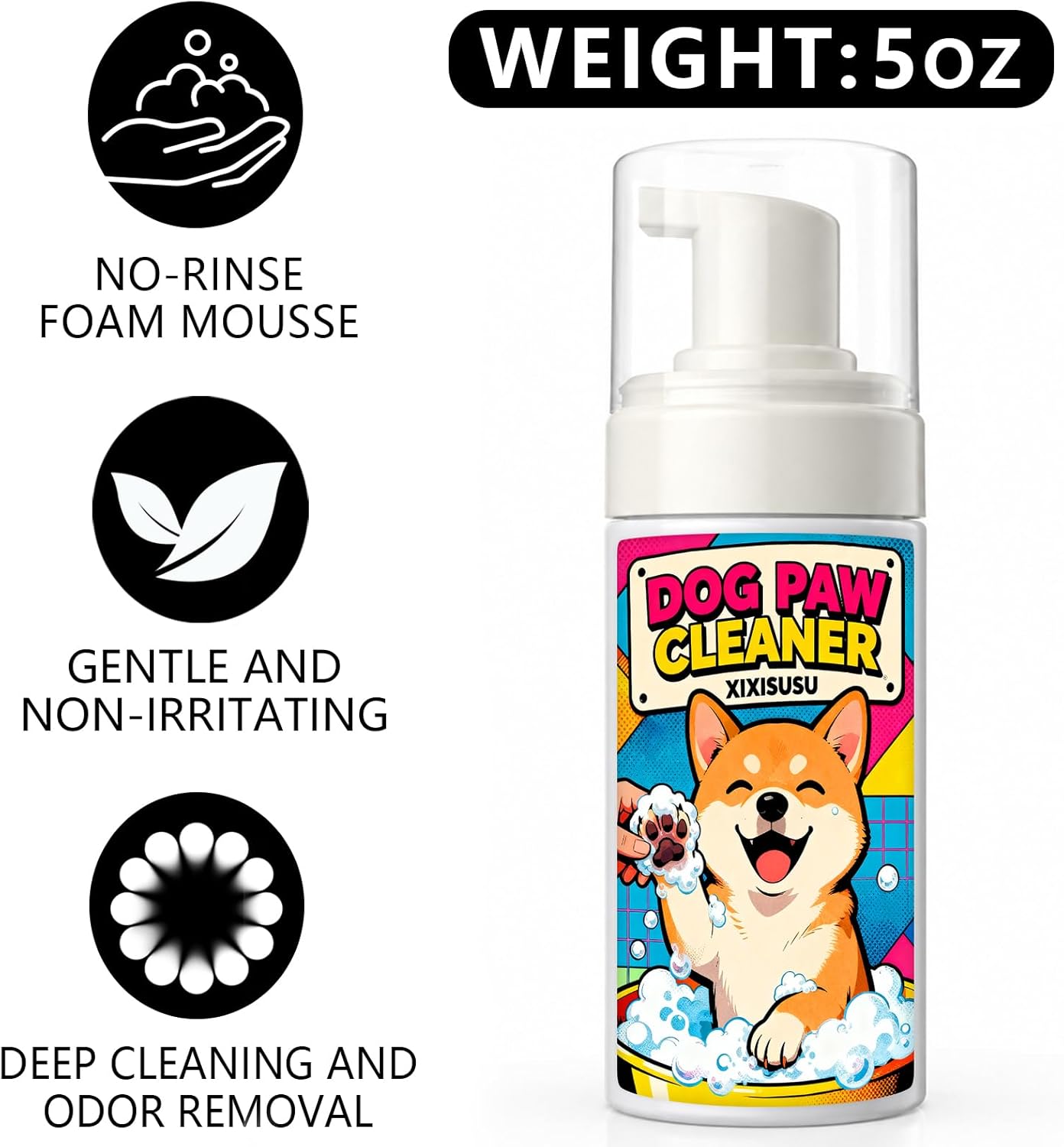 Dog Paw Cleaner with Scrubber Brush - 5 fl oz Waterless Cleaning Foam for Dirty & Muddy Paws, No-Rinse Formula for Dogs & Cats, Quick-Dry Alternative to Wipes for Puppies & Kittens