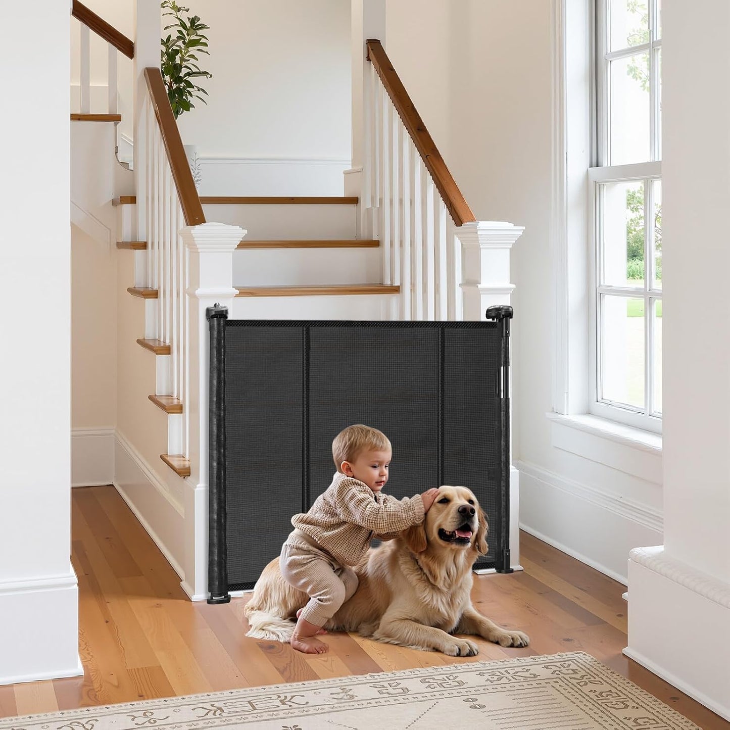 VEVOR Retractable Baby Gate, 34 inch Tall, Extends up to 110 inch Wide, Retractable Gate for Kids or Pets, Mesh Material, Easy to Install for Indoor Stairs, Doorways, Hallways, Playrooms, Gray