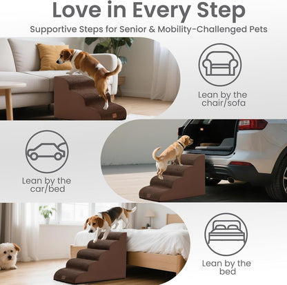 GoGoBunny Ramp Dog Stairs for Couch Sofa and Chair 15.7" H, 3-Step Pet Steps for Small Dogs and Cats, Non-Slip Waterproof Fabric Cover, Stable and Balanced Indoor Step, Pets Friendly, Grey