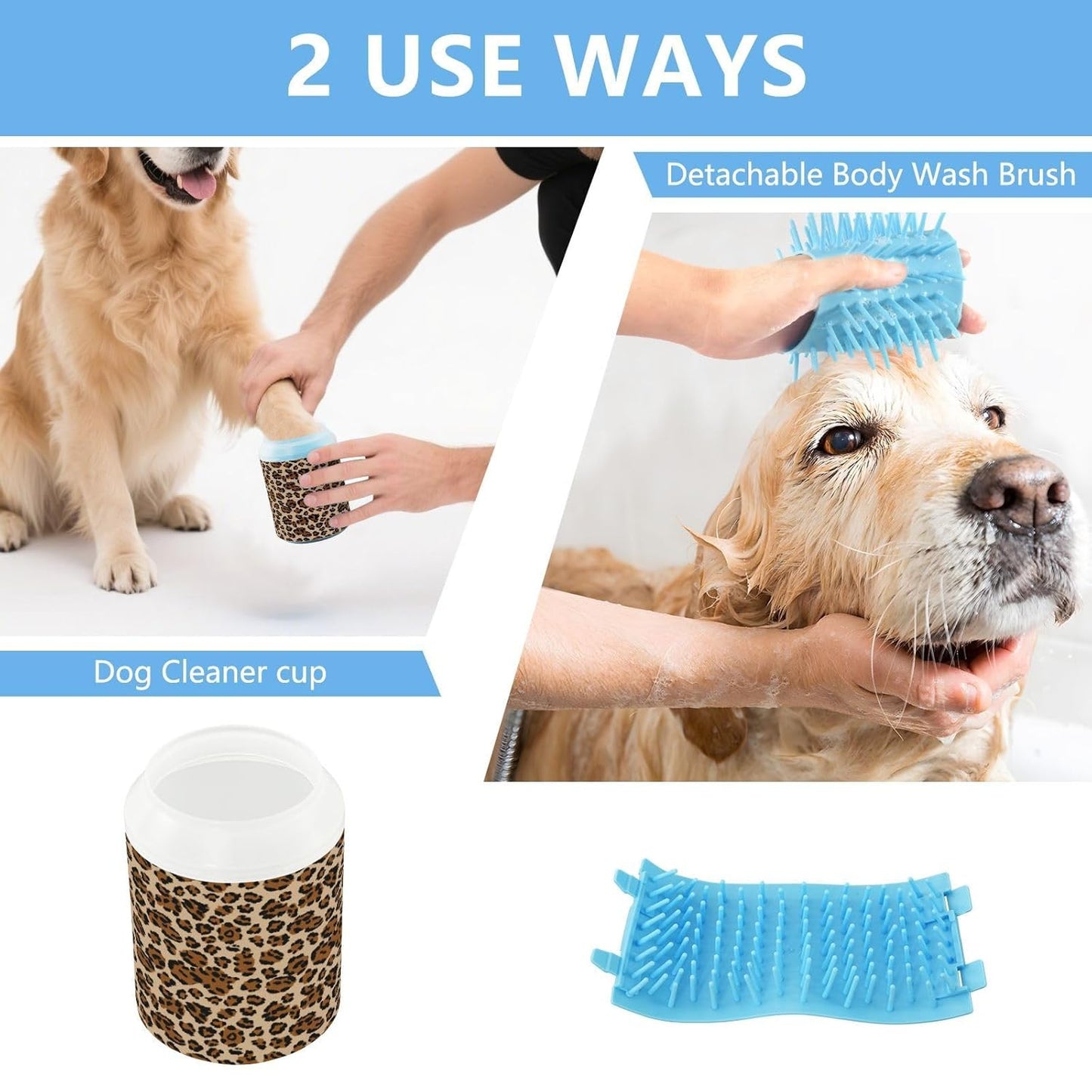 Leopard Print Dog Paw Cleaner Cup,Pet Foot Cleaner with Detachable Brush Paw Washer for Small Medium Large Dogs and Cats