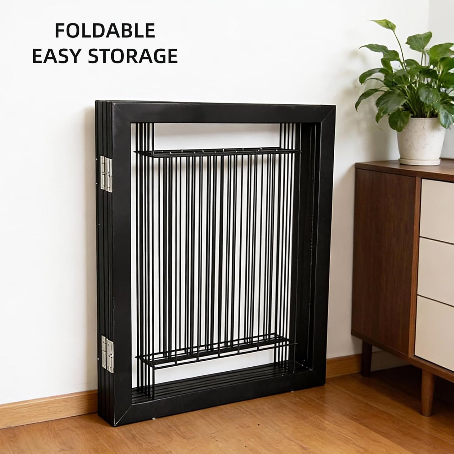 ZJSF Freestanding Dog Gate Indoor, Foldable Dog Fence for Doorways,Hallways or Stairs, Sturdy Wood Extra Wide Pet Gate with Support Feet,Black,24 "Height-3 Panels