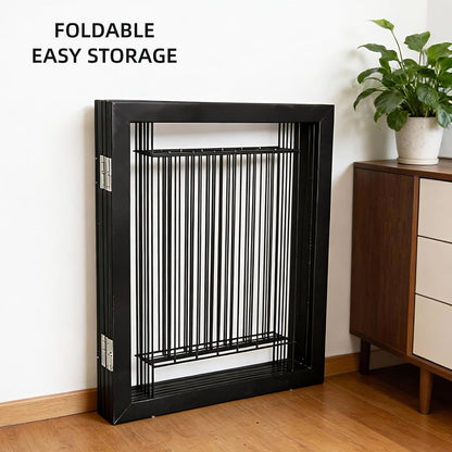 ZJSF Freestanding Dog Gate Indoor, Foldable Dog Fence for Doorways,Hallways or Stairs, Sturdy Wood Extra Wide Pet Gate with Support Feet,Black,24 "Height-3 Panels