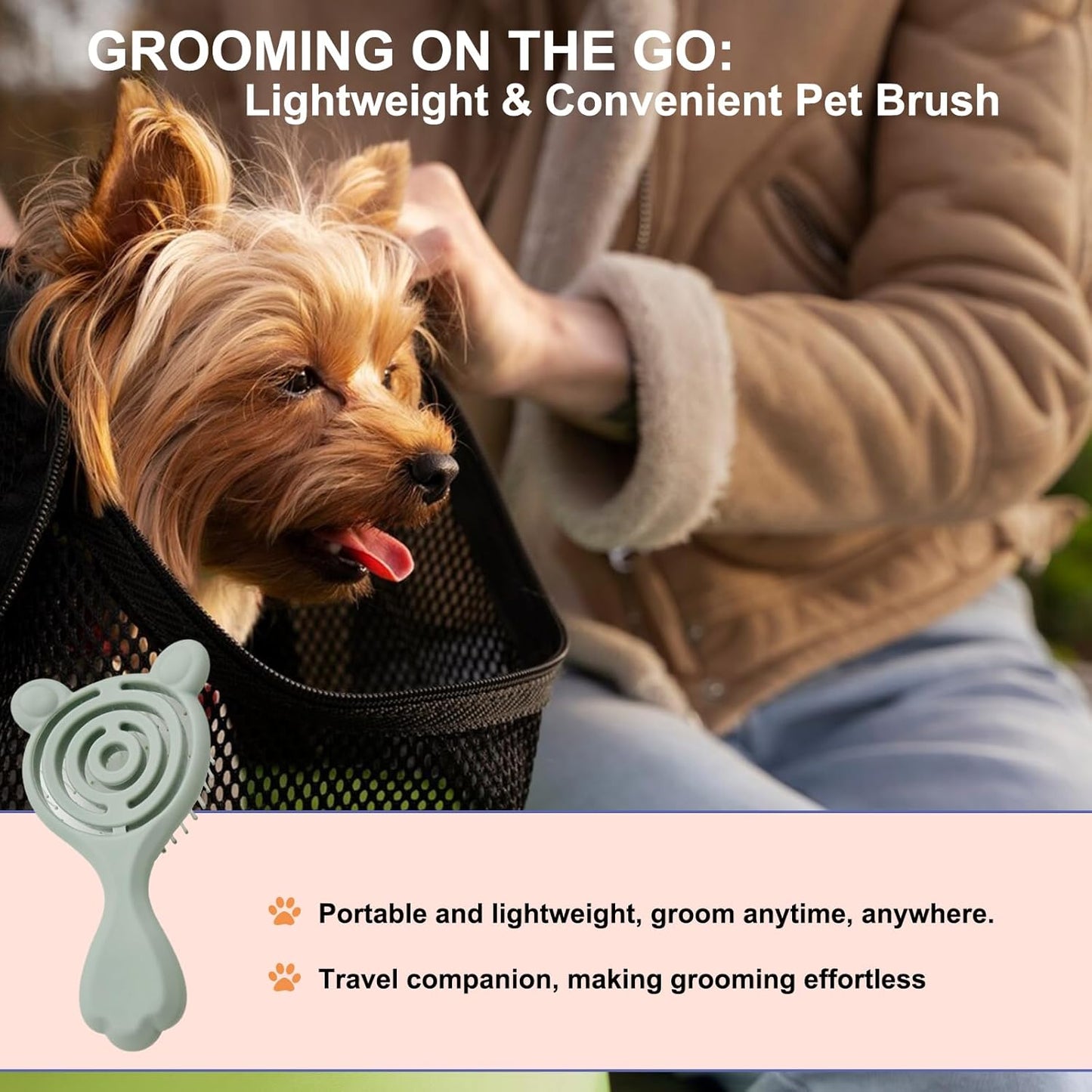 Cat-Ear Design Puppy Brush, Gentle Soft-Bristle Small Dogs Plastic Detangling Grooming Tool, Fit for Yorkie Shih Tzu Maltese Maltipoo (Light Pink)